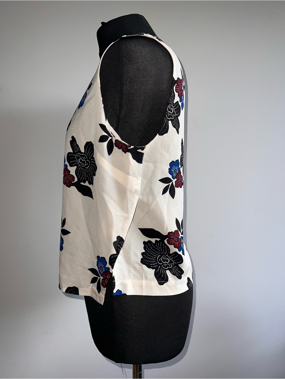 A.L.C. Floral Sleeveless Camisole in White off with Black, Blue & Red Accents